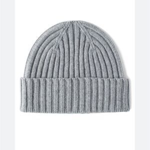 Mackie Wallace Gray Ribbed Knit Cashmere Cuffed Beanie Hat NWT $145